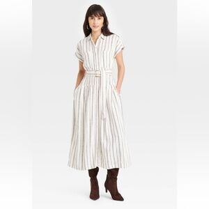 Women’s Short Sleeve Belted Midi Shirtdress